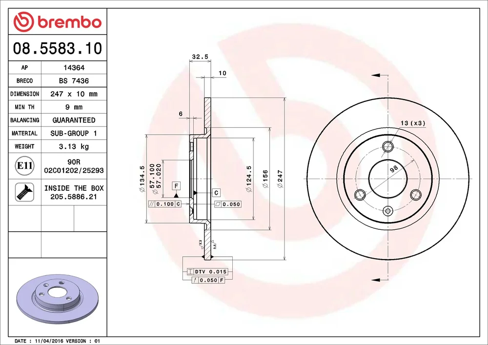 Brzdový kotouč BREMBO 08.5583.10 Brzdový kotouč BREMBO 08.5583.10