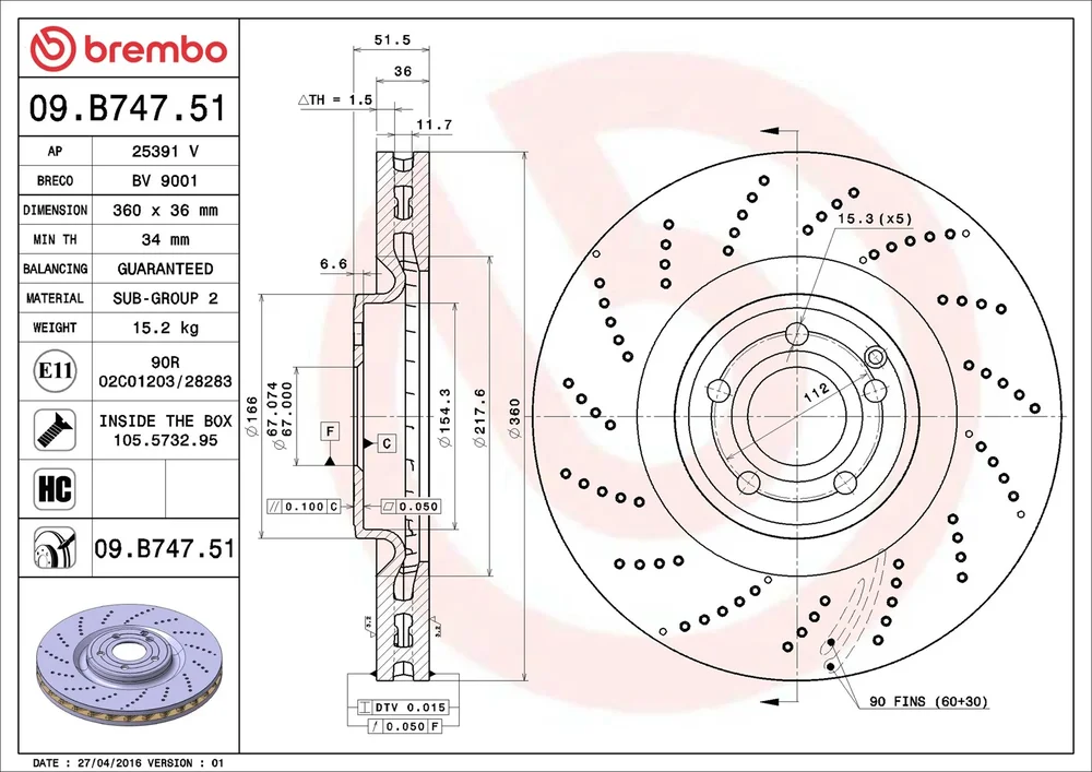 Brzdový kotouč BREMBO 09.B747.51