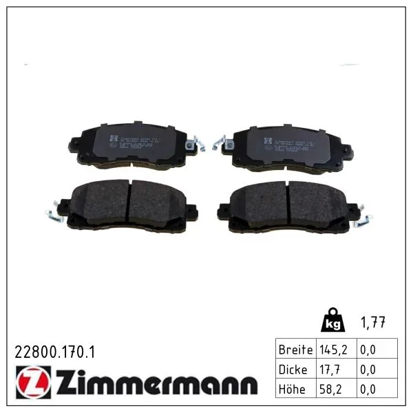Sada brzdových destiček, kotoučová brzda ZIMMERMANN 22800.170.1