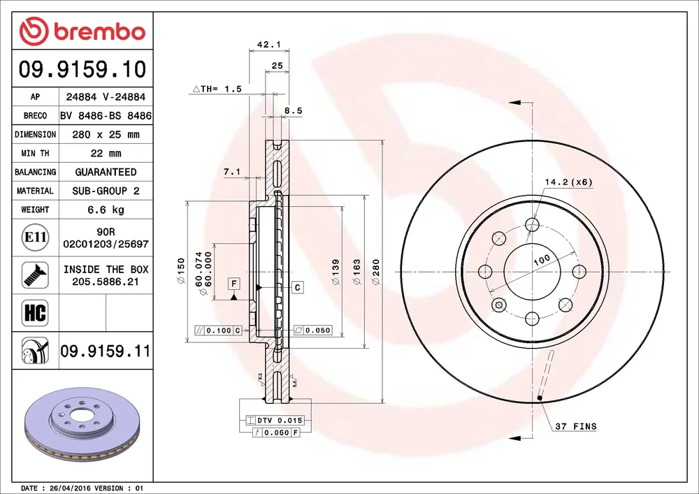 Brzdový kotouč BREMBO 09.9159.11