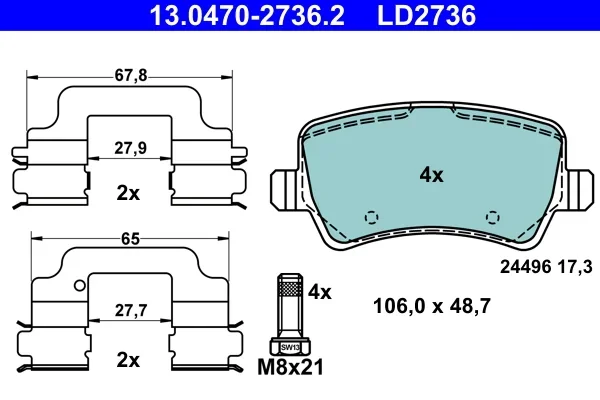 Sada brzdových destiček, kotoučová brzda ATE 13.0470-2736.2