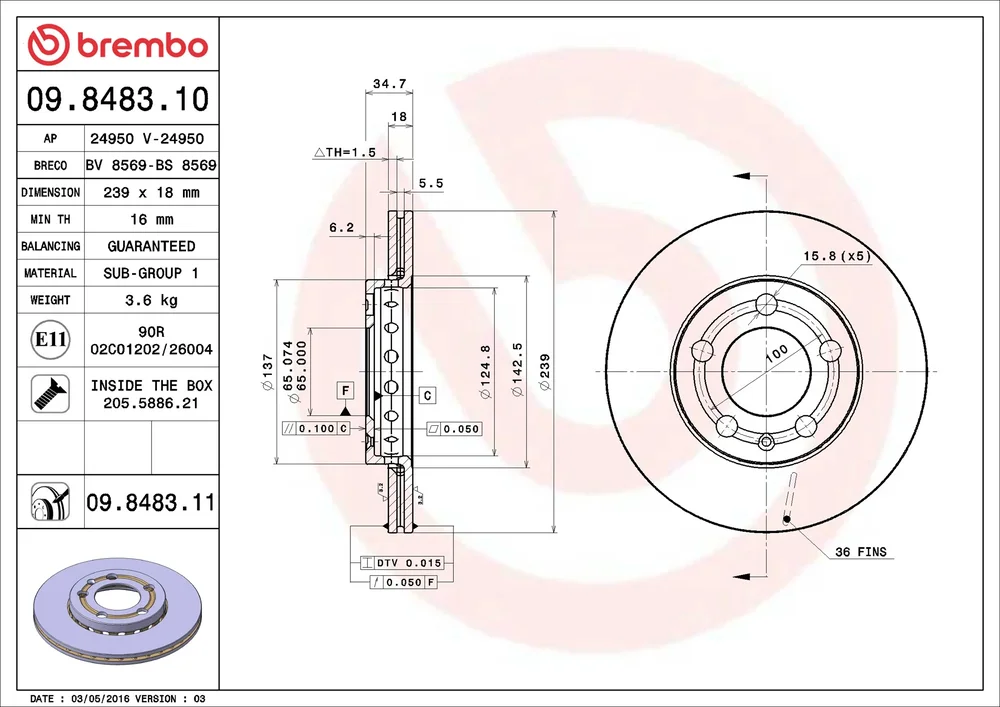 Brzdový kotouč BREMBO 09.8483.11