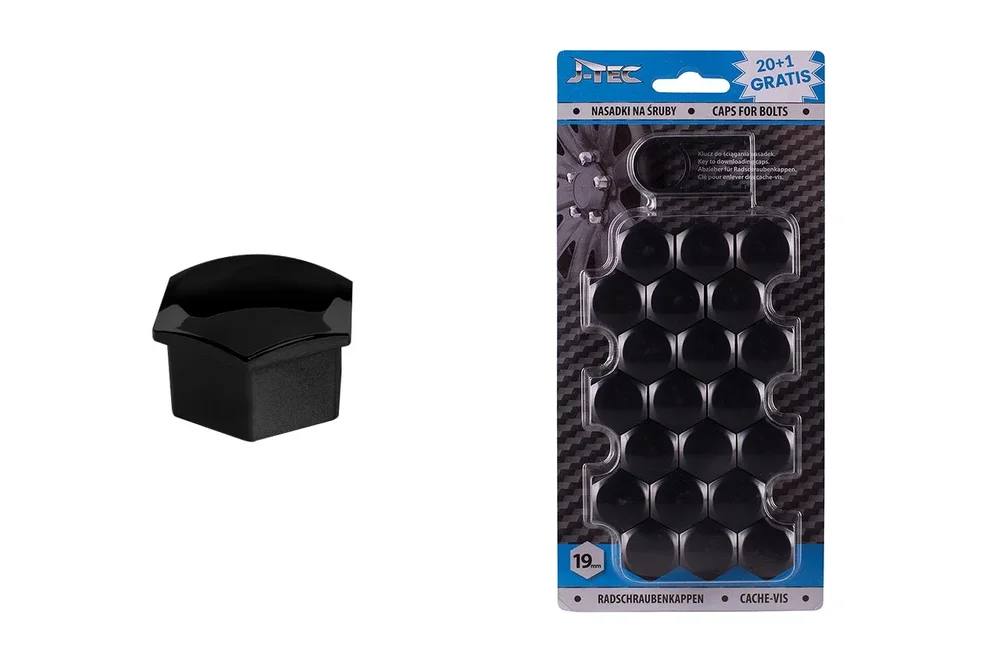 Sada krytek pro šrouby kol 19 mm - černé J-TEC G21305