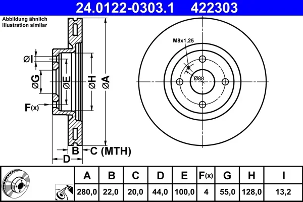 Brzdový kotouč ATE 24.0122-0303.1 – OE 6000615653
