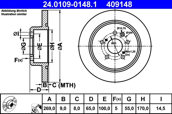 Brzdový kotouč ATE 24.0109-0148.1 – OE 42431-20360