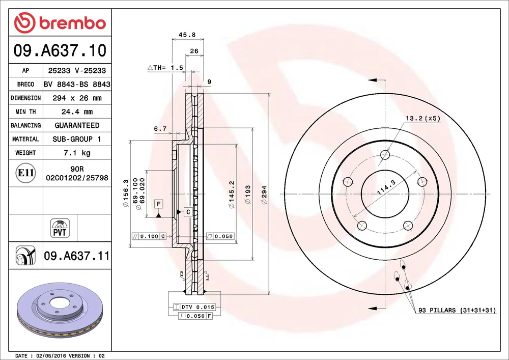 Brzdový kotouč BREMBO 09.A637.11