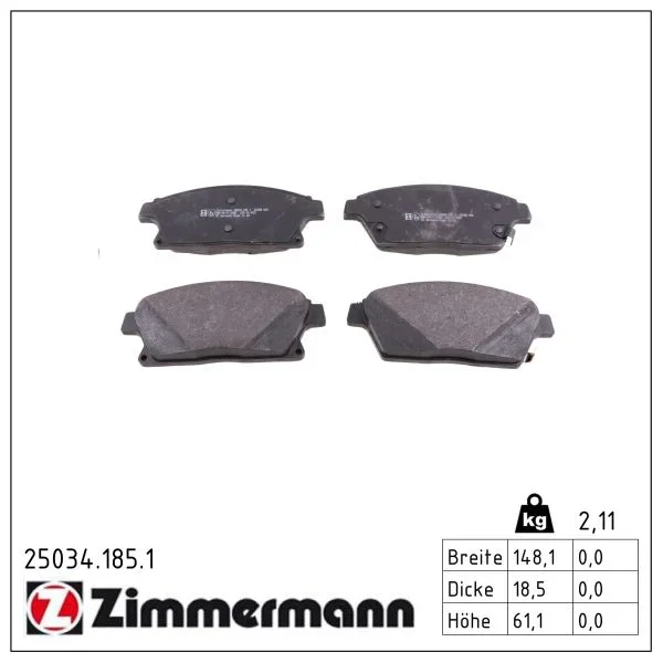 Sada brzdových destiček, kotoučová brzda ZIMMERMANN 25034.185.1