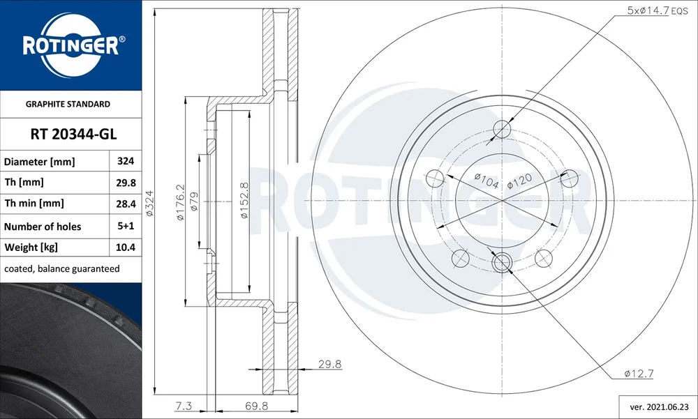 Brzdový kotouč ROTINGER RT20344-GL