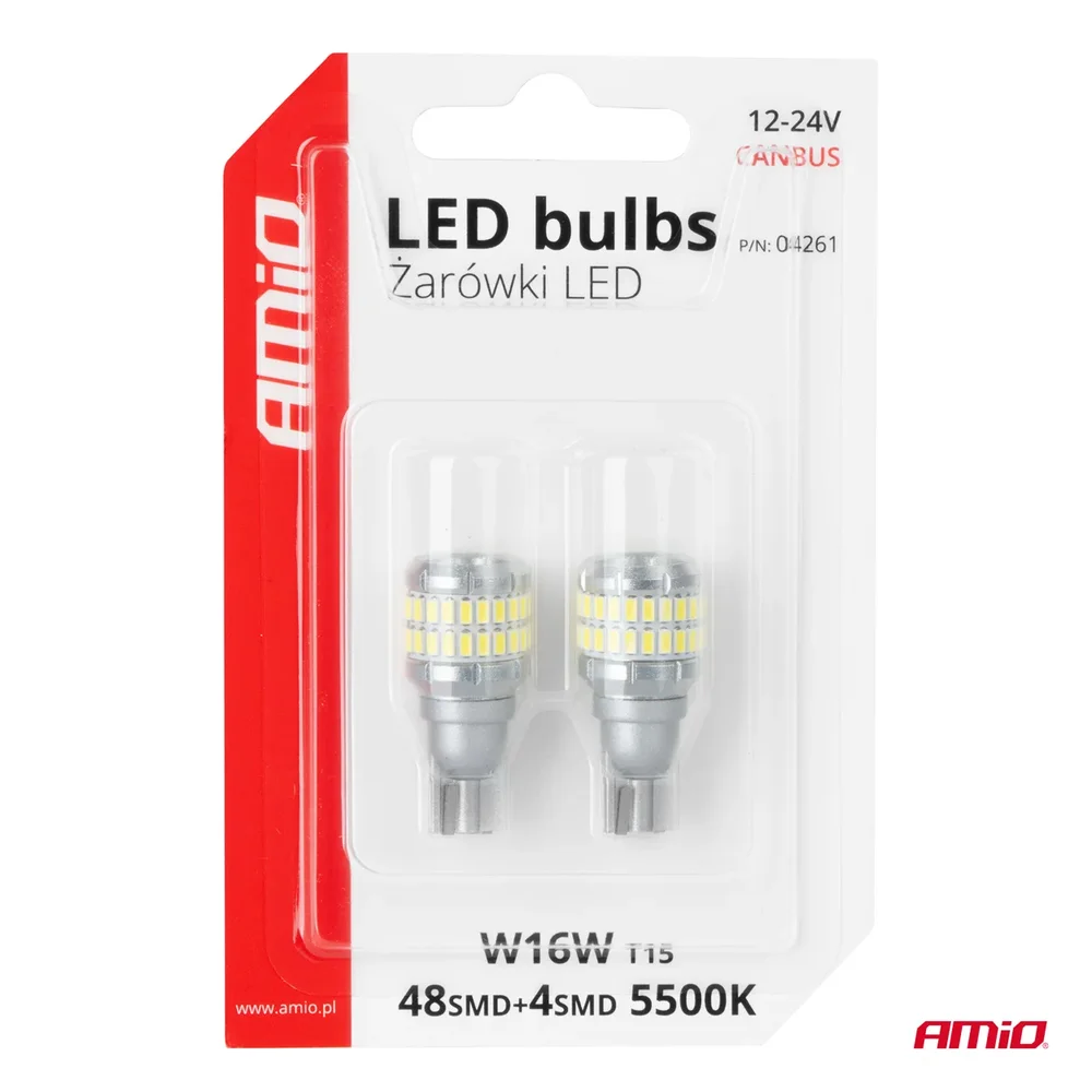 LED žárovky CANBUS T15 W16W 48SMD 4SMD 3014 3030 Bíla 12V 24V AMiO-04261 - Obrázek 5