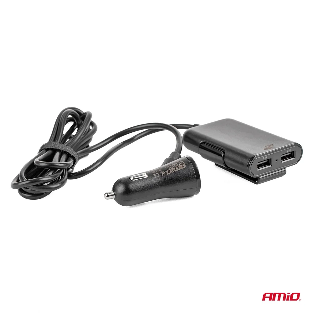 Autonabíječka přední-zadní s prodlužovacím kabelem 4 USB AMIO 01986 - Obrázek 4