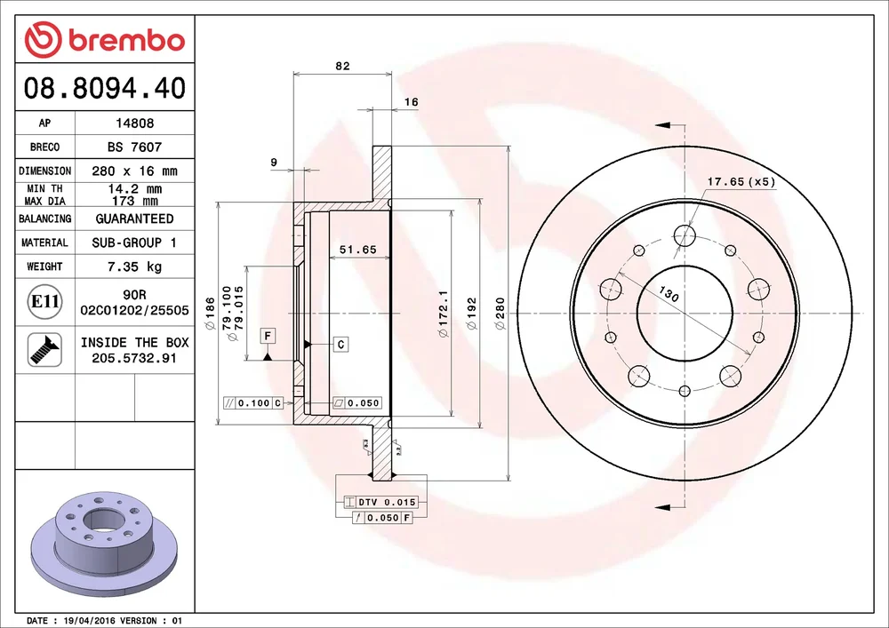 Brzdový kotouč BREMBO 08.8094.40