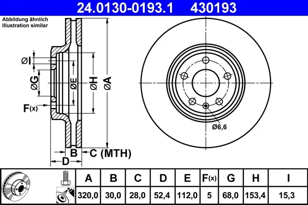 Brzdový kotouč ATE 24.0130-0193.1 – OE 8K0615301A