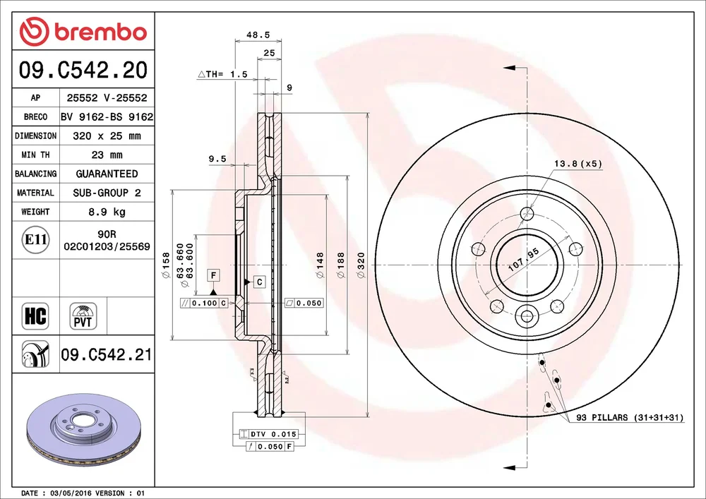 Brzdový kotouč BREMBO 09.C542.21