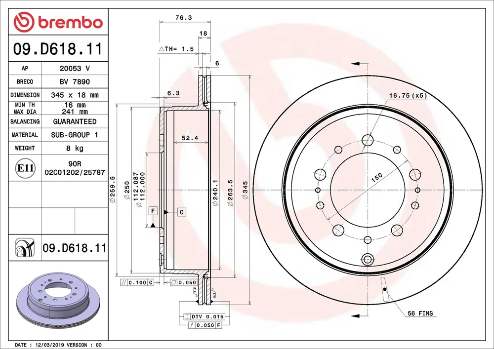 Brzdový kotouč BREMBO 09.D618.11
