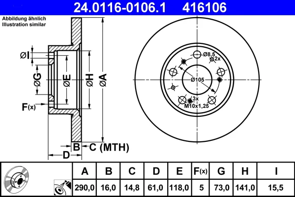 Brzdový kotouč ATE 24.0116-0106.1