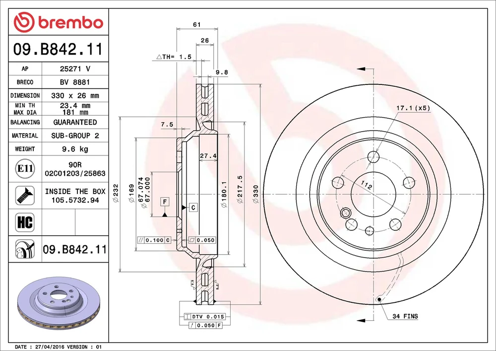 Brzdový kotouč BREMBO 09.B842.11