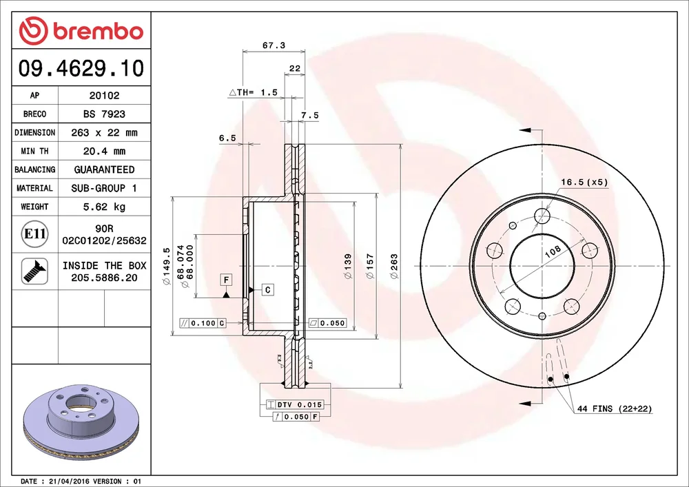 Brzdový kotouč BREMBO 09.4629.10