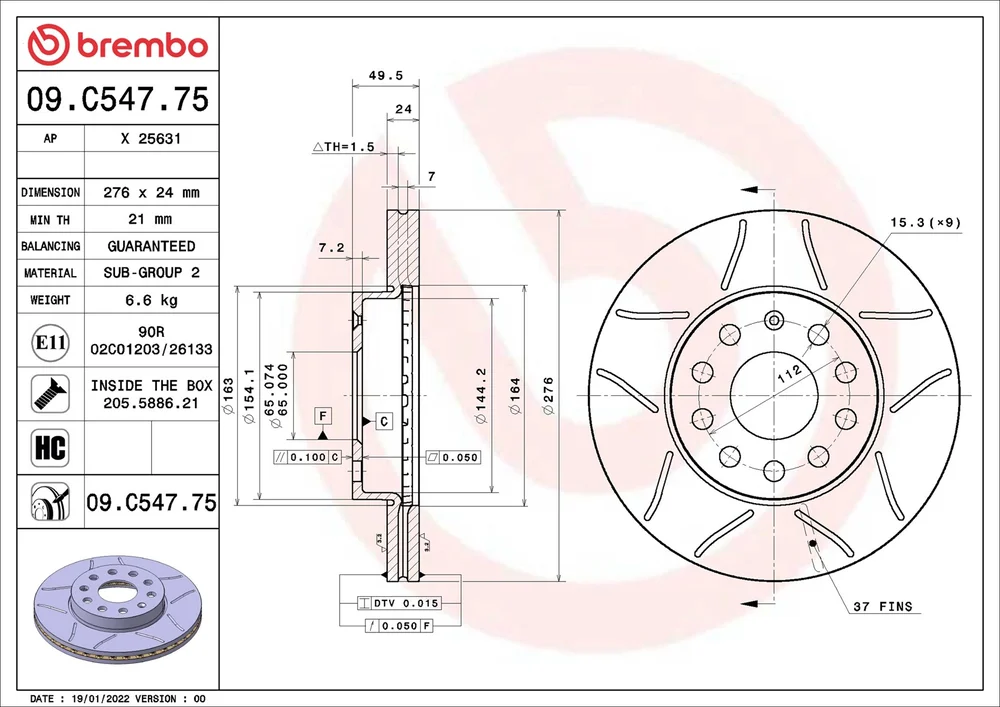 Brzdový kotouč BREMBO 09.C547.75