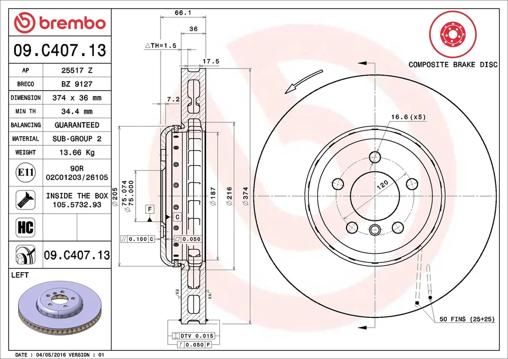 Brzdový kotouč BREMBO 09.C407.13