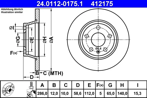 Brzdový kotouč ATE 24.0112-0175.1 – OE 8J0615601