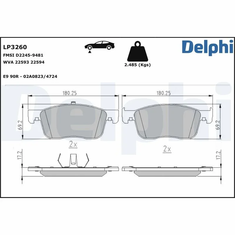 Sada brzdových destiček, kotoučová brzda DELPHI LP3260