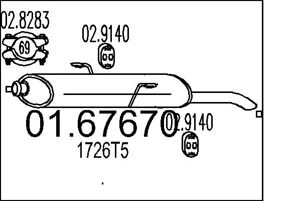 Zadni tlumic vyfuku MTS 01.67670 – OE 1726T5 Zadni tlumic vyfuku MTS 01.67670 – OE 1726T5