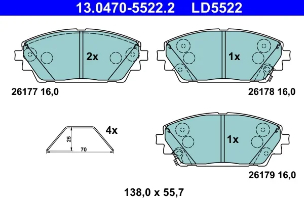 Sada brzdových destiček, kotoučová brzda ATE 13.0470-5522.2
