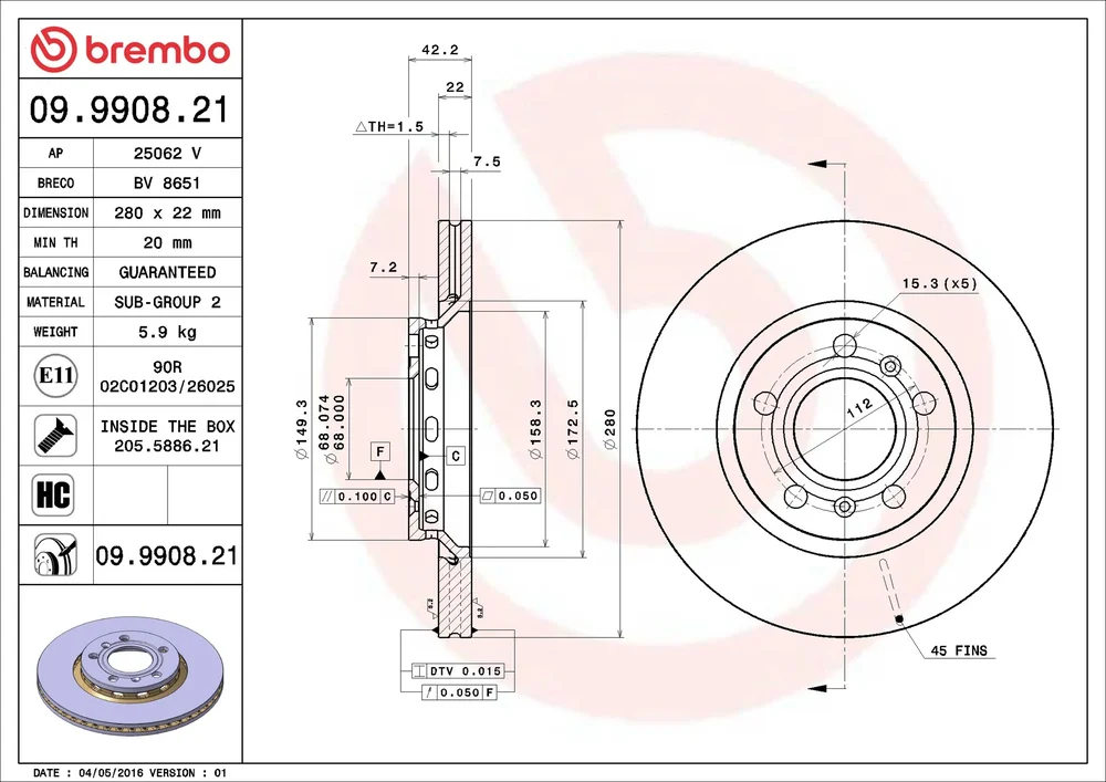Brzdový kotouč BREMBO 09.9908.21