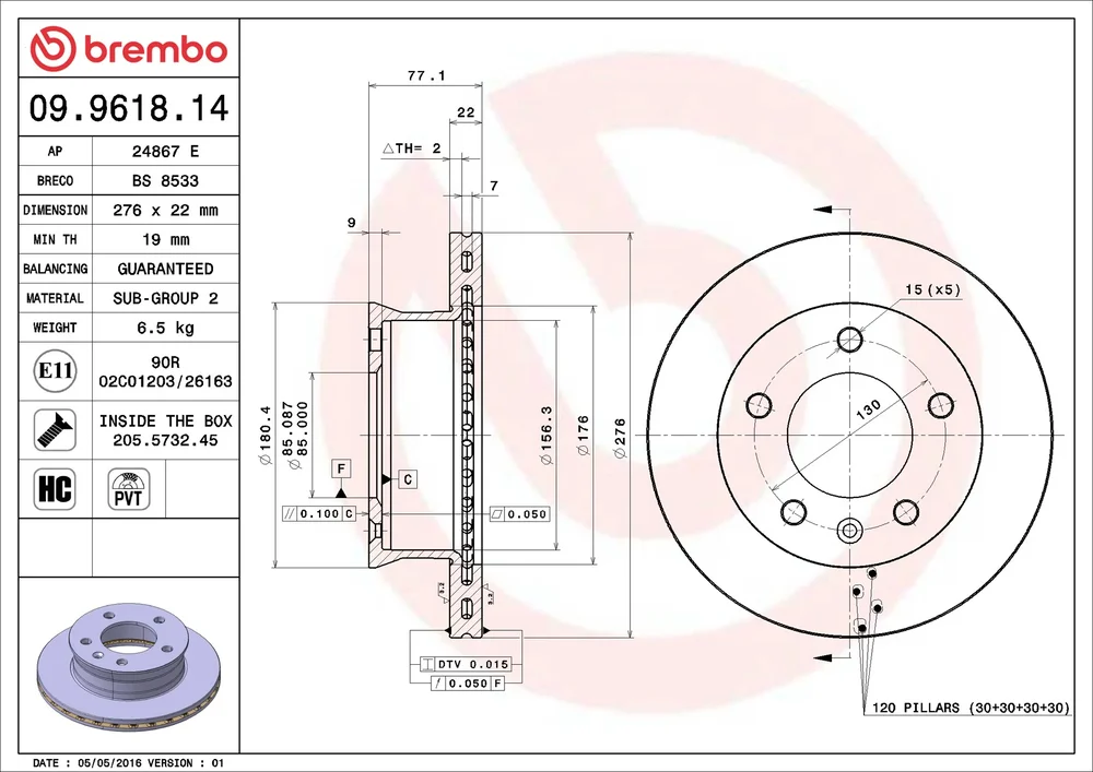Brzdový kotouč BREMBO 09.9618.14