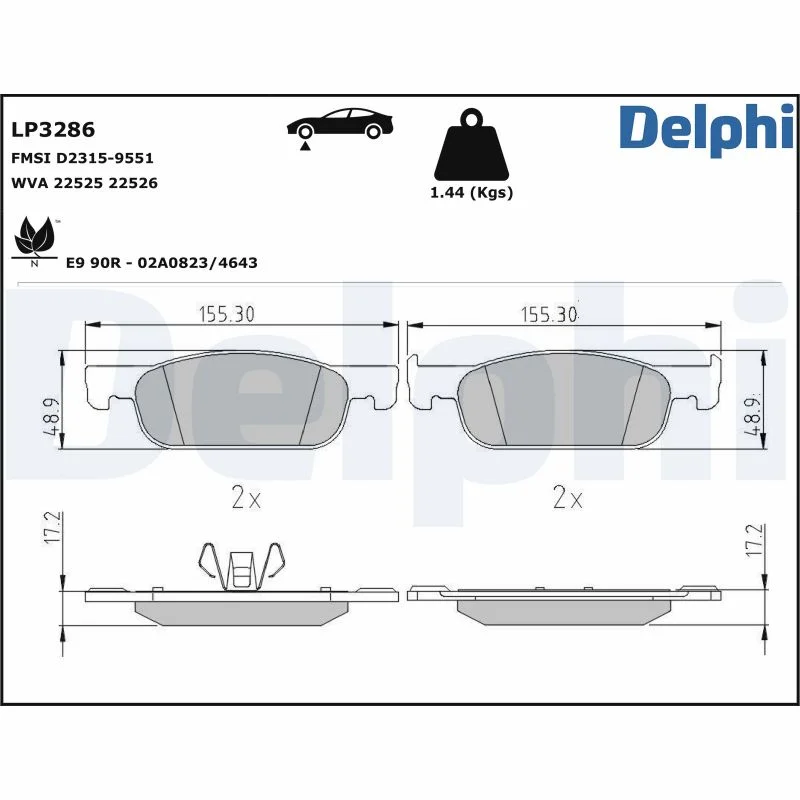 Sada brzdových destiček, kotoučová brzda DELPHI LP3286