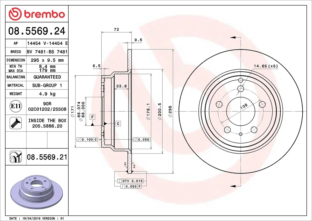 Brzdový kotouč BREMBO 08.5569.21