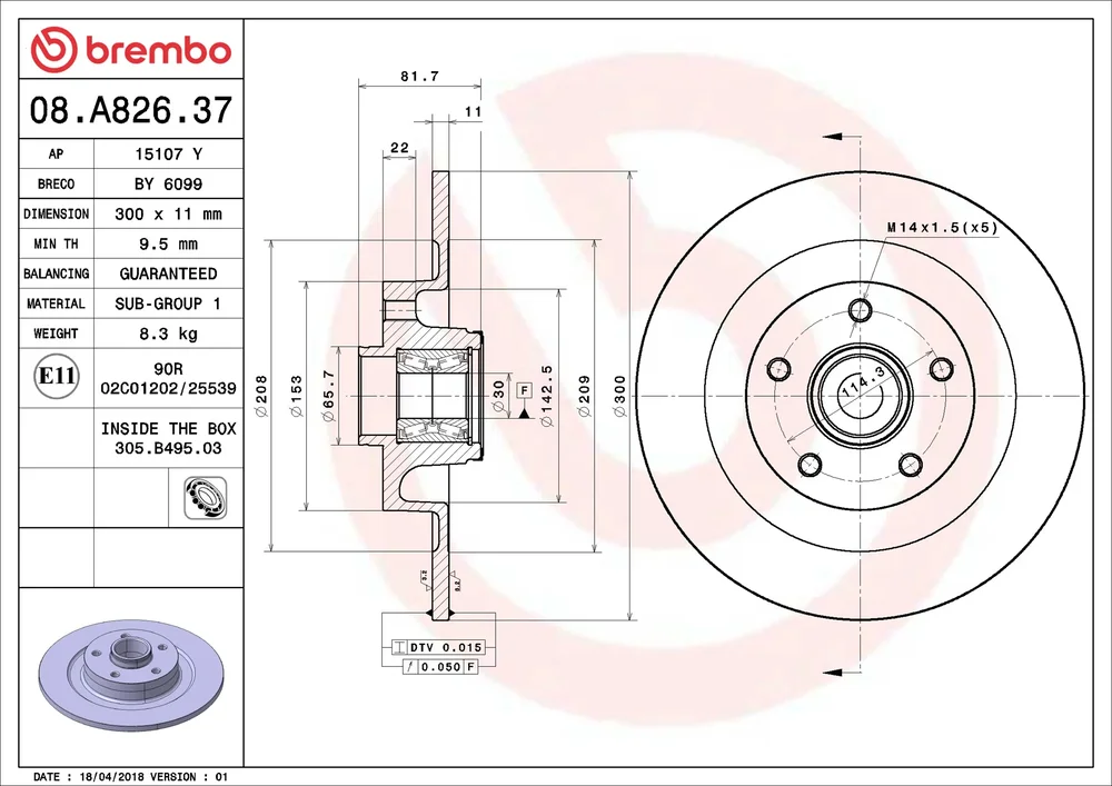 Brzdový kotouč BREMBO 08.A826.37 – OE 432000015R