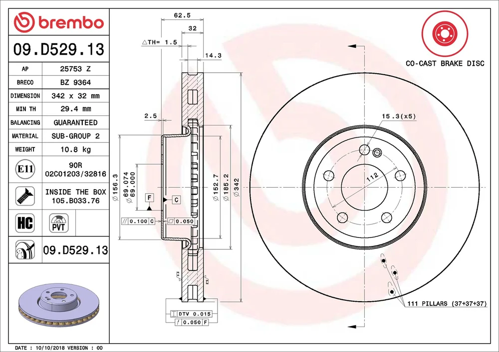 Brzdový kotouč BREMBO 09.D529.13