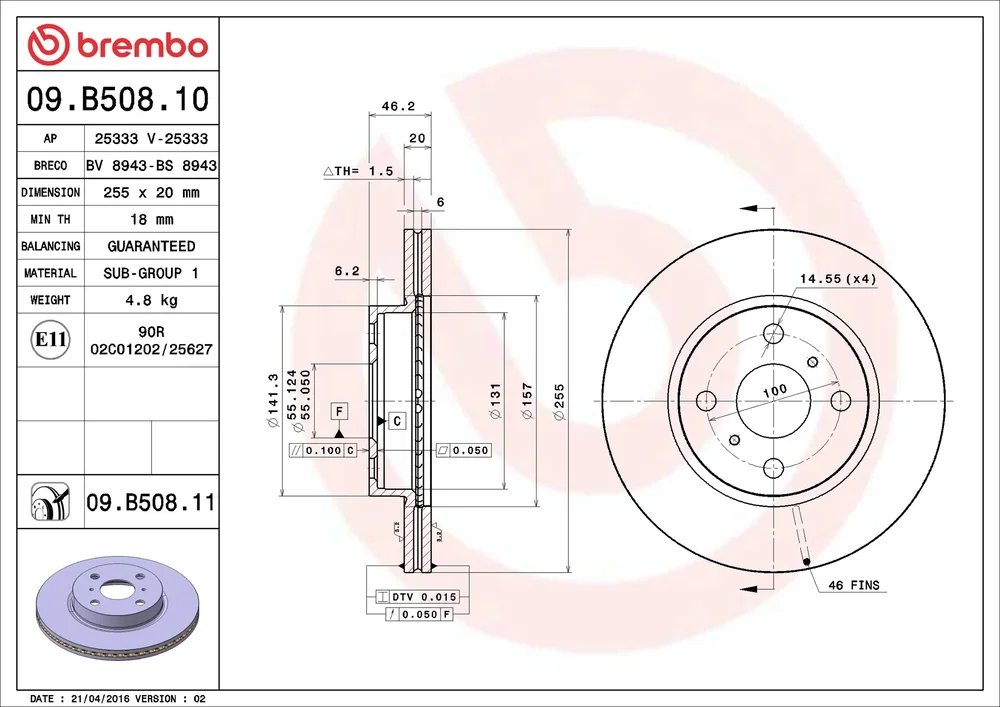 Brzdový kotouč BREMBO 09.B508.11 – OE 4351274010