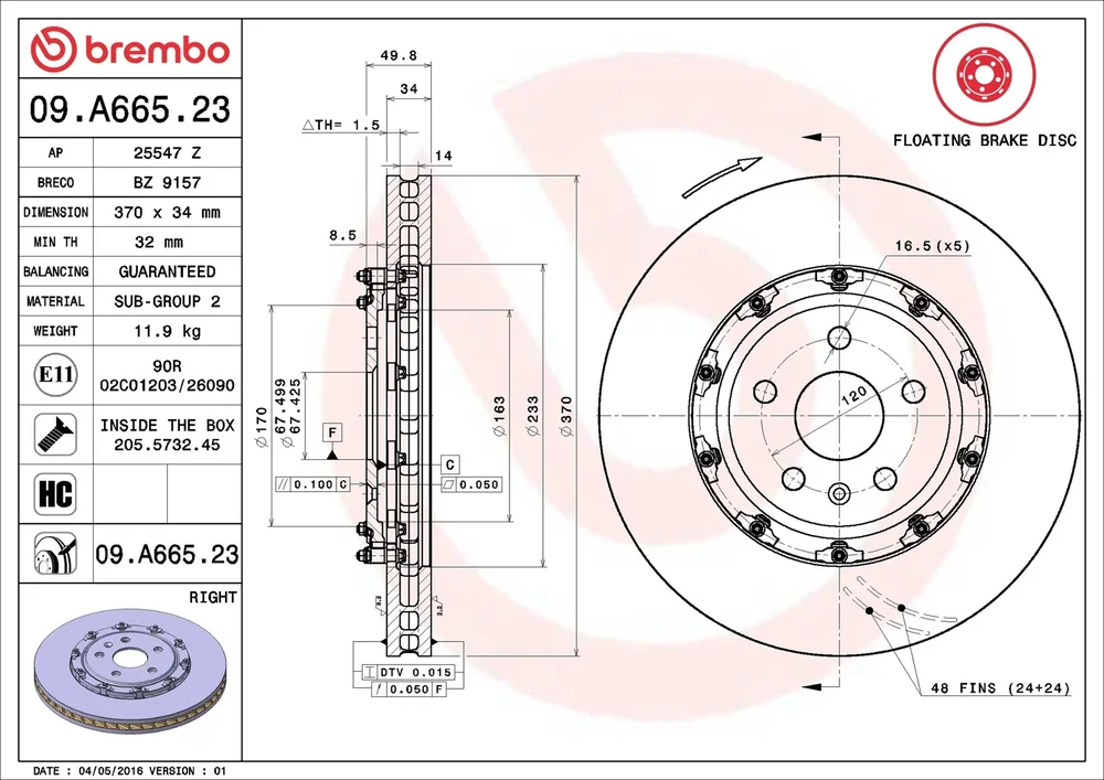 Brzdový kotouč BREMBO 09.A665.23 – OE 20795302