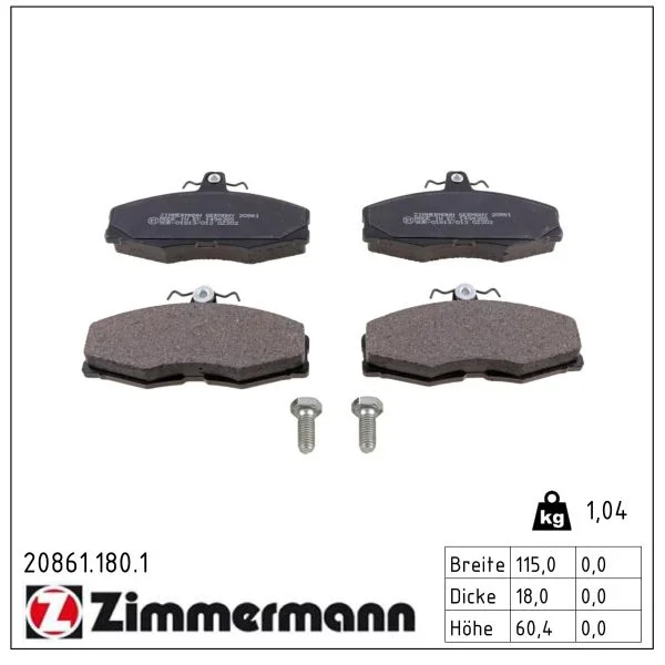 Sada brzdových destiček, kotoučová brzda ZIMMERMANN 20861.180.1