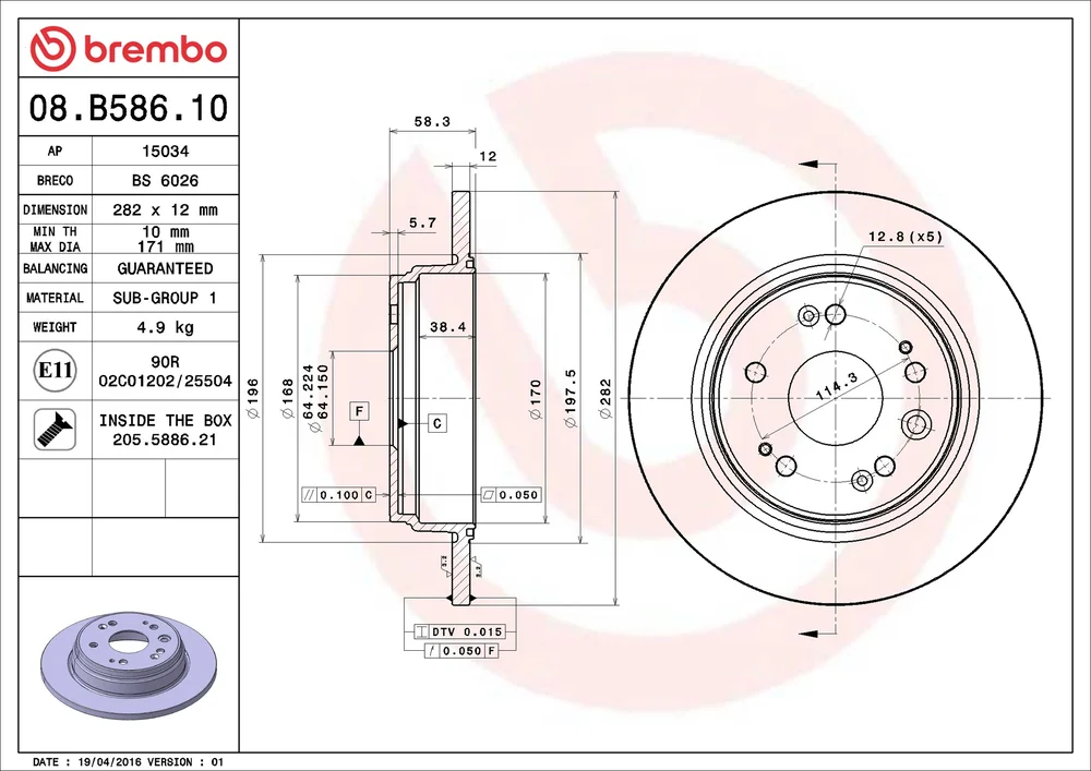 Brzdový kotouč BREMBO 08.B586.10