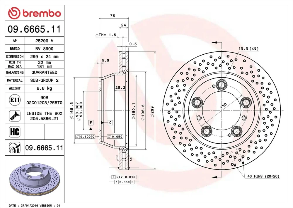 Brzdový kotouč BREMBO 09.6665.11