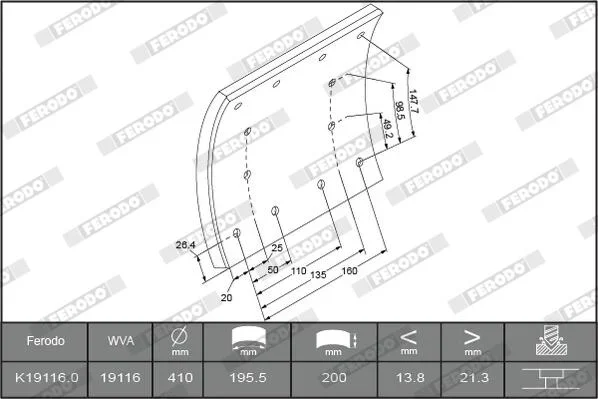 Sada brzdoveho oblozeni, bubnova brzda FERODO K19116.0-F3653