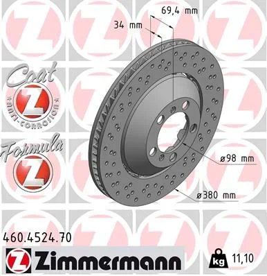 Brzdový kotouč ZIMMERMANN 460.4524.70 – OE 99135140581