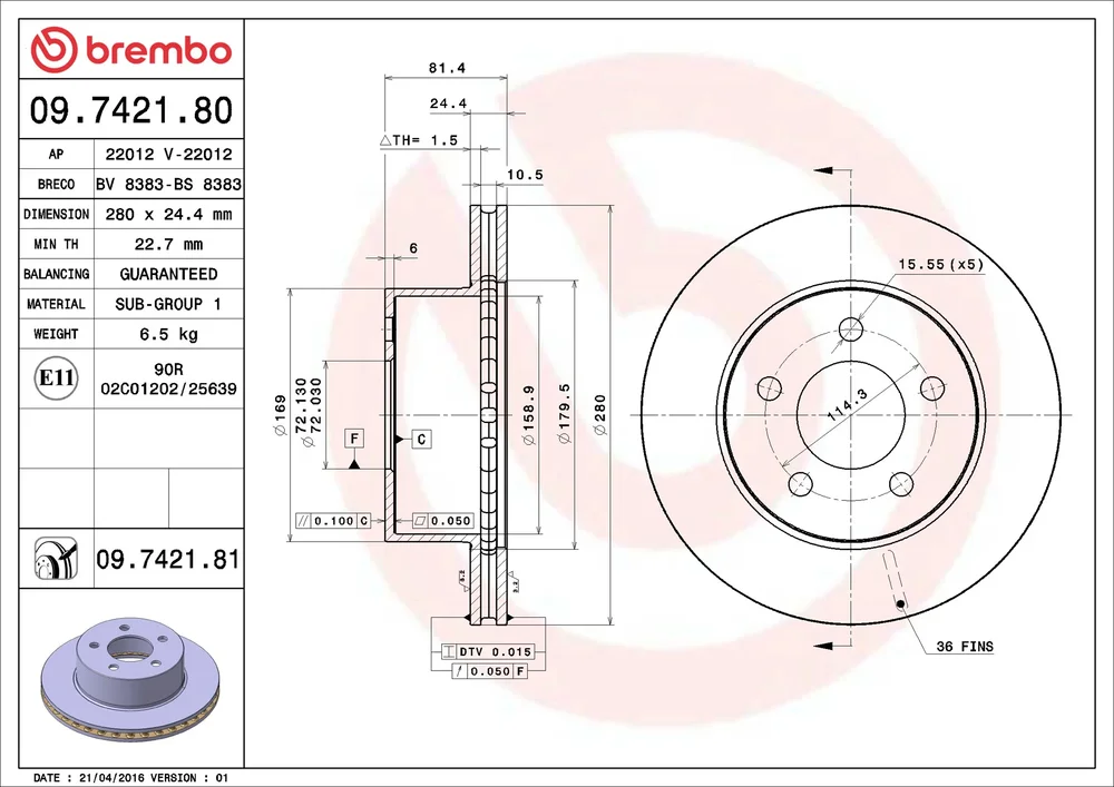 Brzdový kotouč BREMBO 09.7421.81