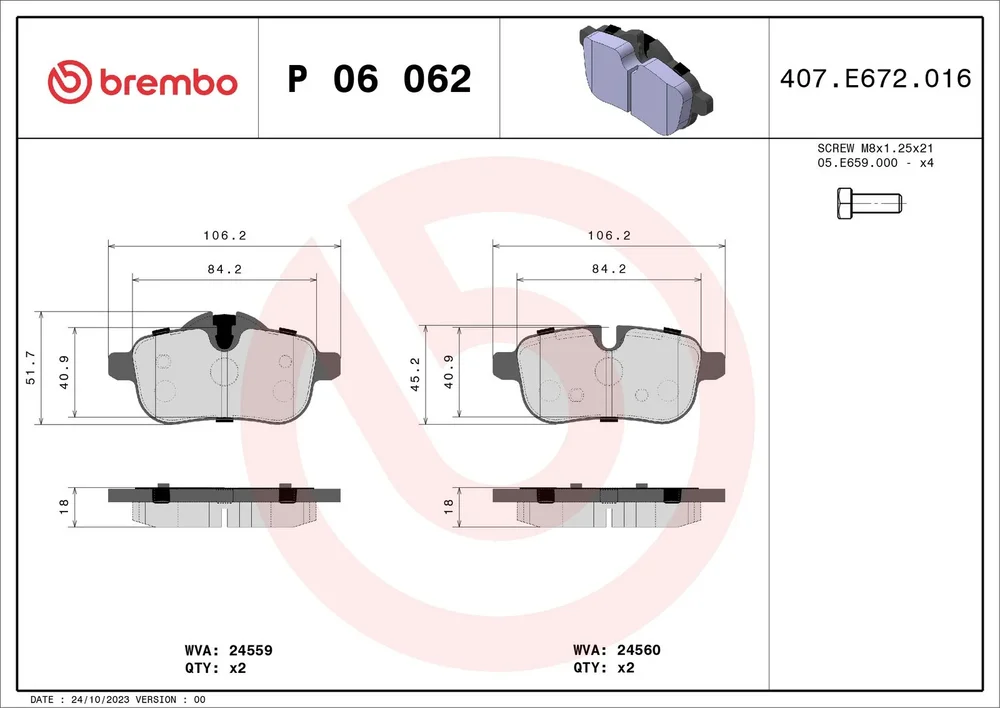 BRE P06 062 Brzdové destičky brembo