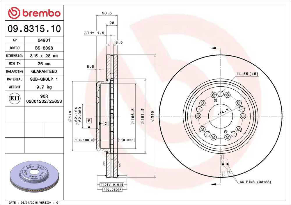 Brzdový kotouč BREMBO 09.8315.10