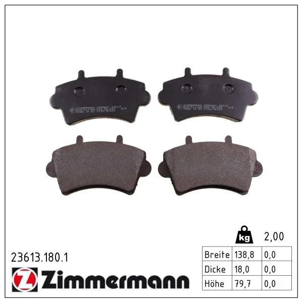 Sada brzdových destiček, kotoučová brzda ZIMMERMANN 23613.180.1