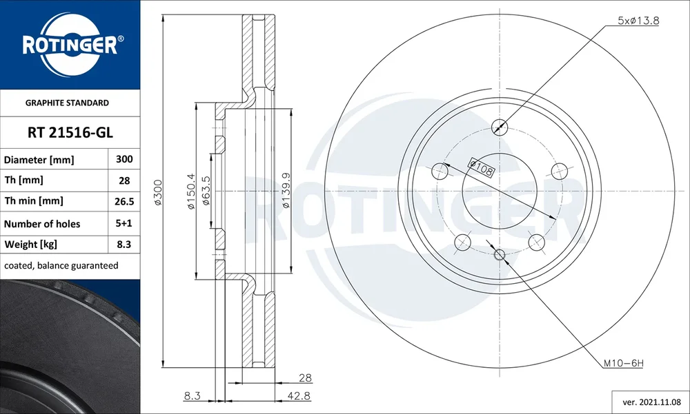 Brzdový kotouč ROTINGER RT21516-GL