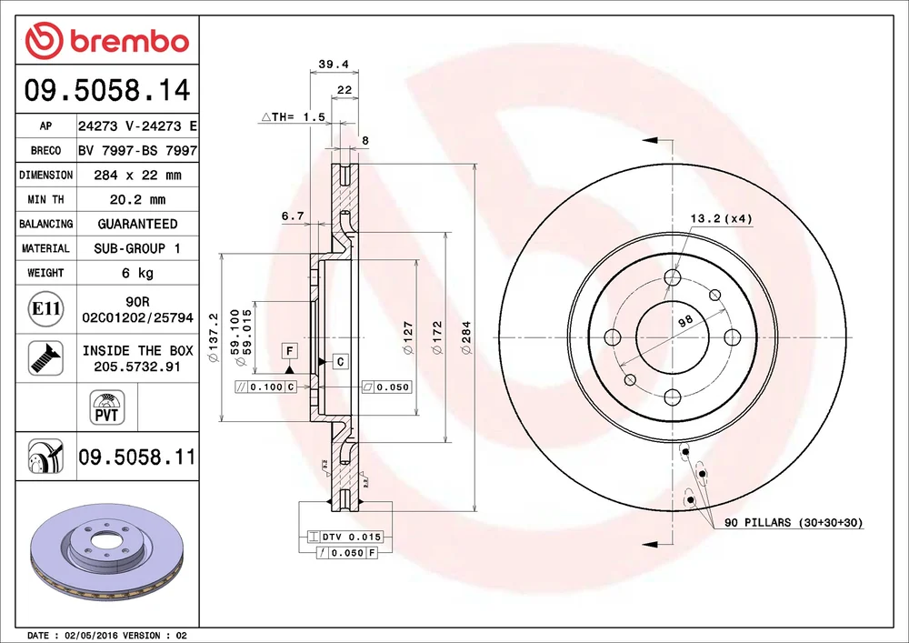 Brzdový kotouč BREMBO 09.5058.11