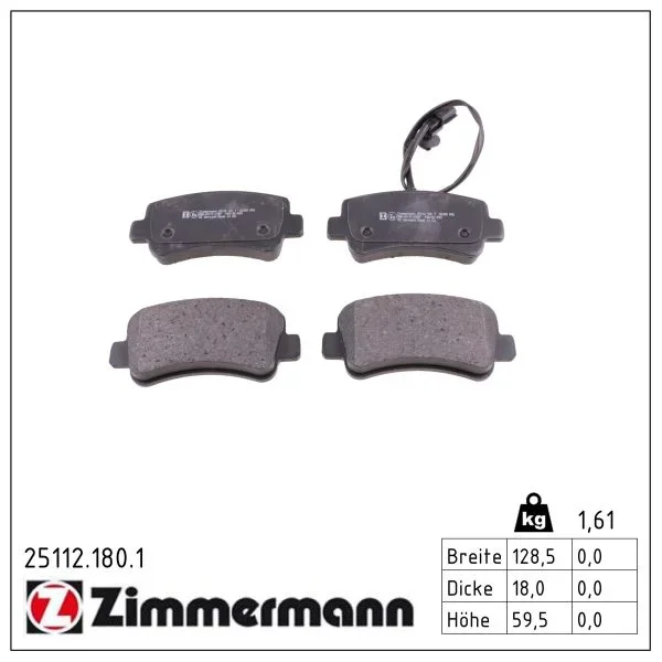 Sada brzdových destiček, kotoučová brzda ZIMMERMANN 25112.180.1