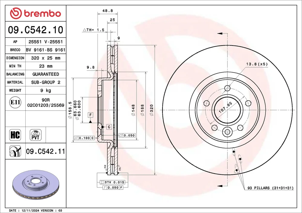 Brzdový kotouč BREMBO 09.C542.11