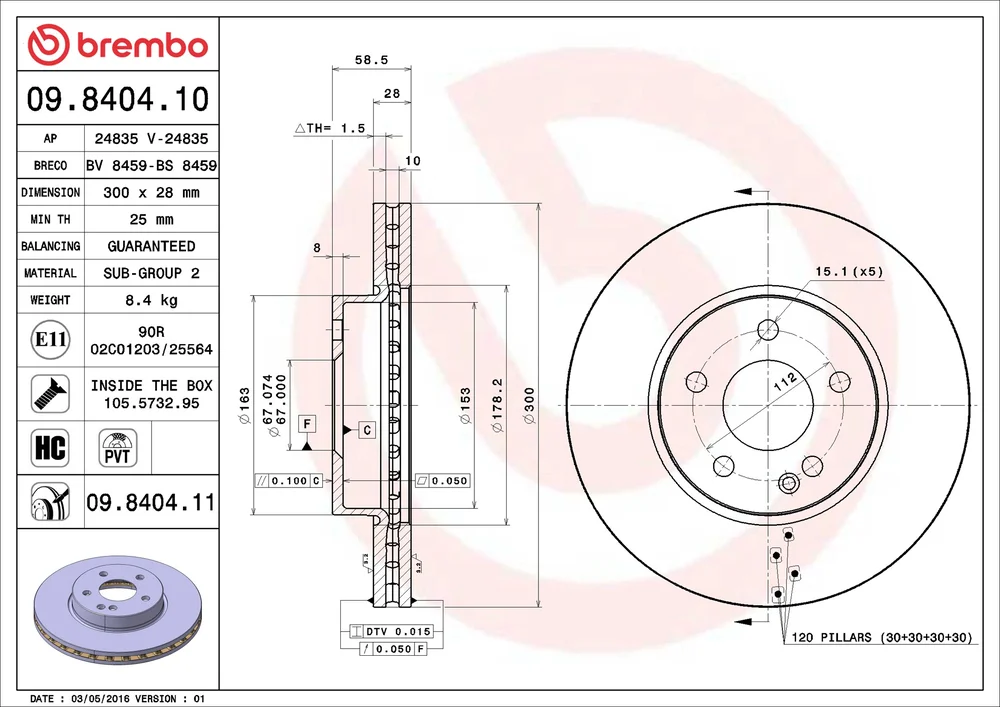 Brzdový kotouč BREMBO 09.8404.11