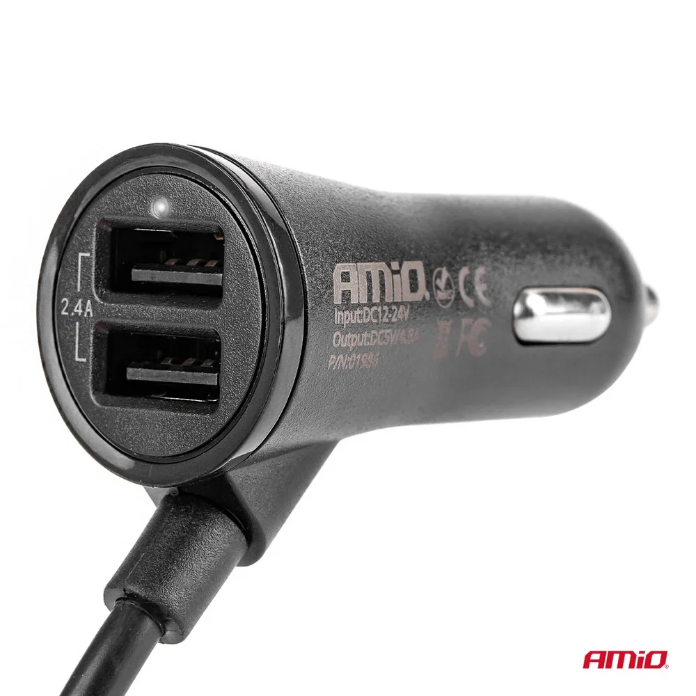 Autonabíječka přední-zadní s prodlužovacím kabelem 4 USB AMIO 01986 - Obrázek 2